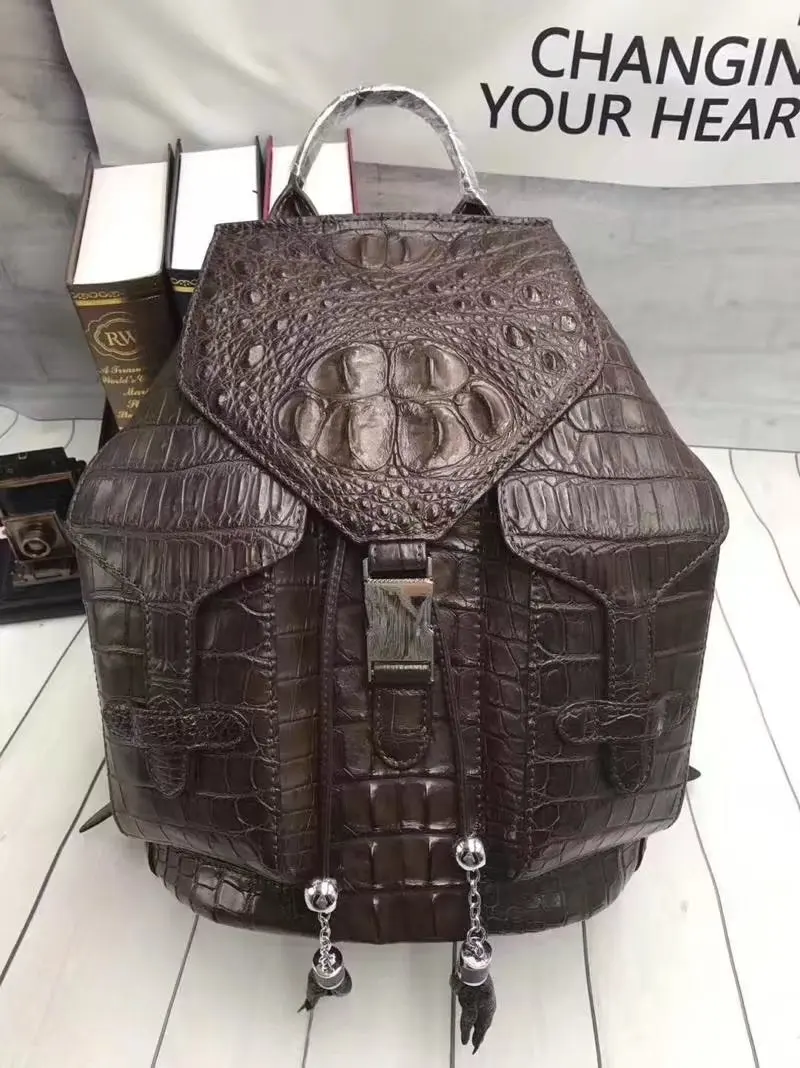Шикарный дизайнерский женский большой рюкзак из натуральной крокодиловой кожи