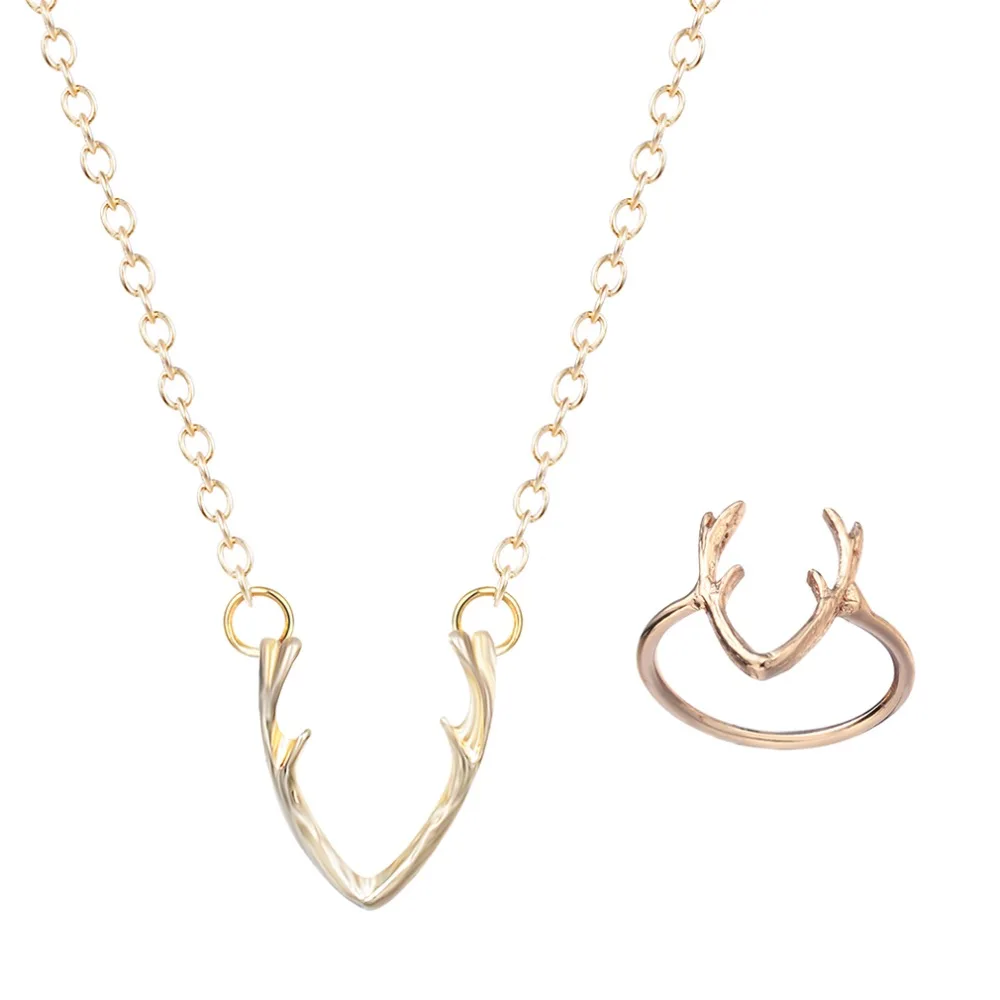 QIAMNI Animal Deer Rings for Women Arrow Antler Midi Knuckle Cute Jewelry Sets Lovely Girls Christmas Gift Necklace | Украшения и