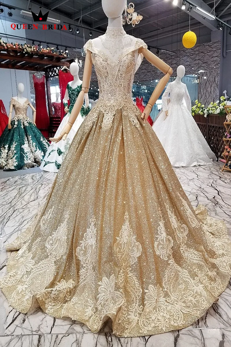 Vestido De Noiva A line Блестки ткань бисером Роскошная свадебная одежда королевские
