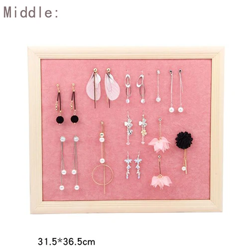 Pink middle Бархатное деревянное кольцо, держатель для серег, подставка для магазина, для хранения колец, ювелирный дисплей, настенный органайзер для ювелирных изделий - Цвет: Pink middle