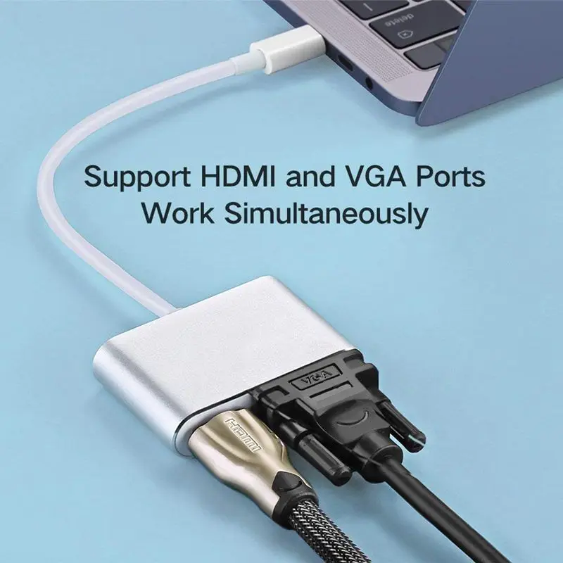 USB C к HDMI + VGA Type (Thunderbolt 3 совместимый) 4K адаптер совместимый Pro/Chromebook Pixel/Dell |
