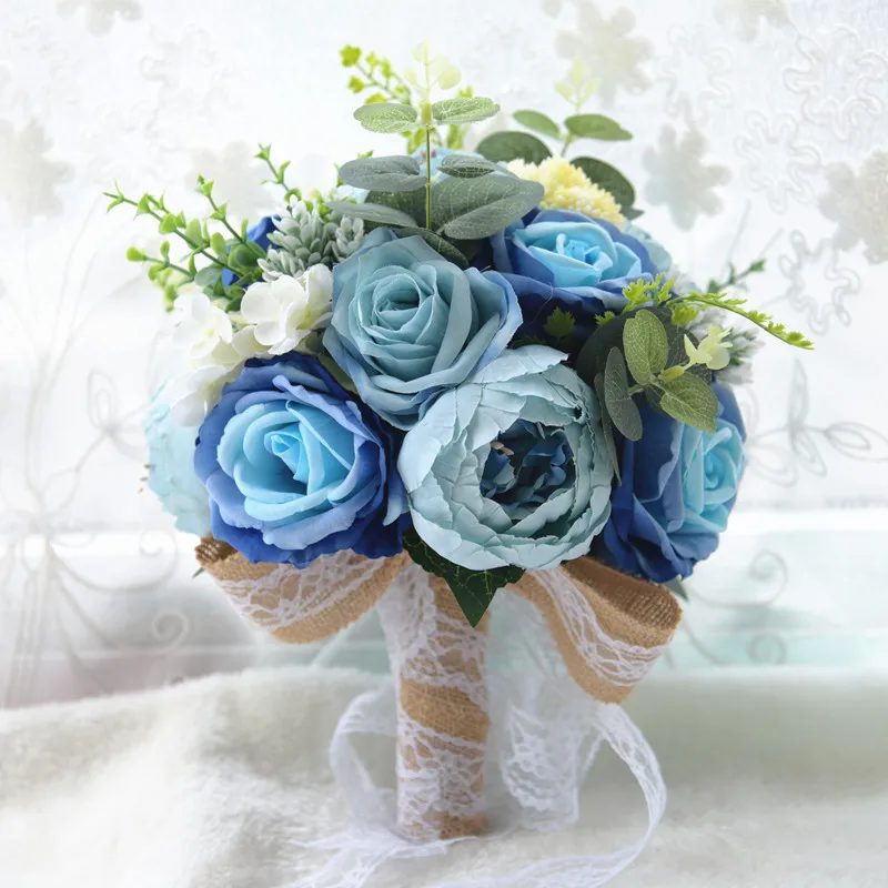 blue Lovegrace Искусственные цветы розы Пион Шелковый Свадебный букет Homme Mariage вечерние свадебные украшения выпускного вечера аксессуары поставки - Цвет: blue