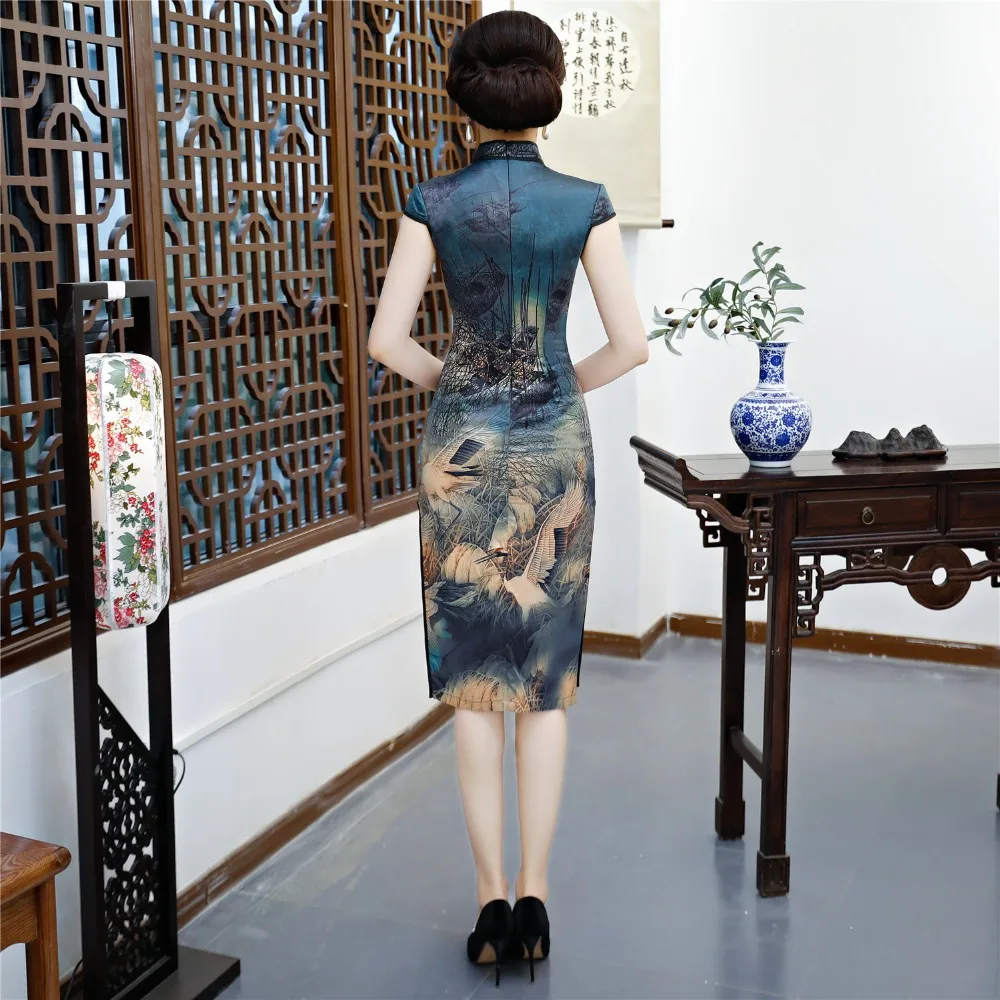 Шанхай история китайское восточное платье Винтаж Ципао короткий рукав cheongsam до