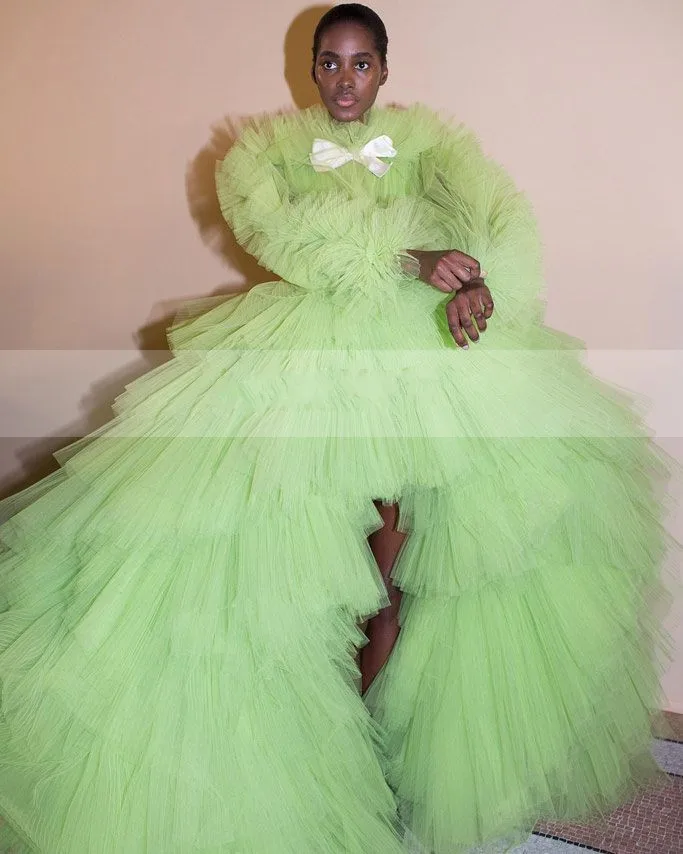 Vestido de festa longo флуоресцентные зеленые вечерние платья модные платья с длинными рукавами для выпускного вечера вечерние платья с шлейфом abiye robe de soiree