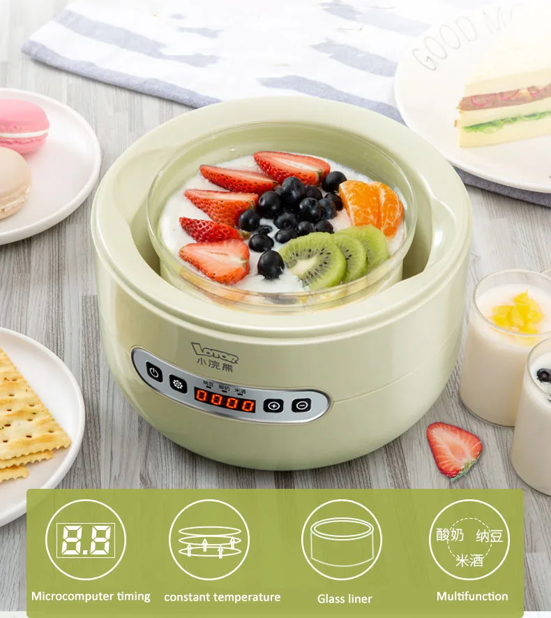 Kbxstart 220 V многофункциональный автоматический изготовитель йогурта машина Natto рисовое вино йогурт DIY Инструменты ферментационная машина 1L стекло Linner