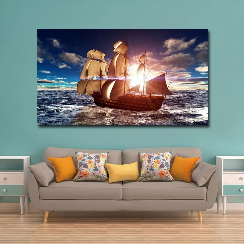 Парусник морской пейзаж Настенный дизайн большой размер одна панель на заказ