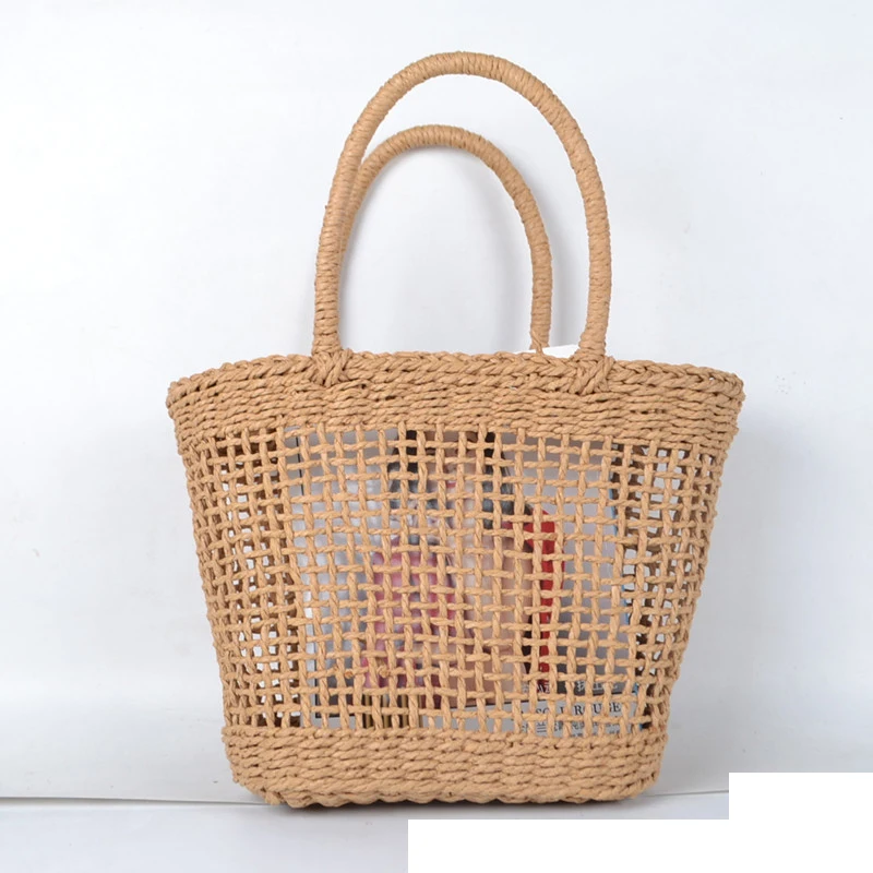 Простая и просторная декоративная однотонная сетчатая плетеная Сумка 37x25 см