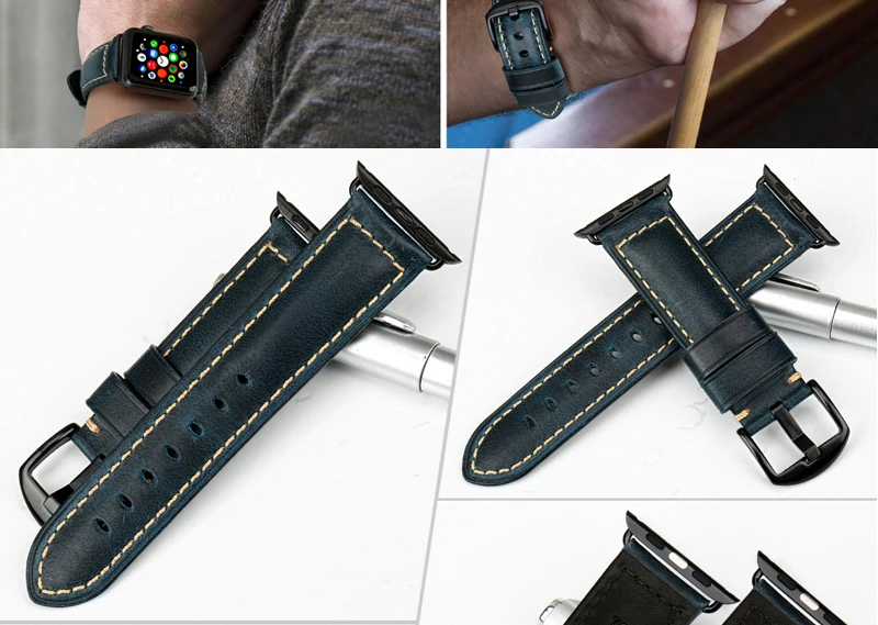 Масляный воск кожаный браслет для часов Apple Watch 42 мм 38 мм iWatch аксессуары для часов Apple ремешок для часов сохраняющий тепло ремешок для часов
