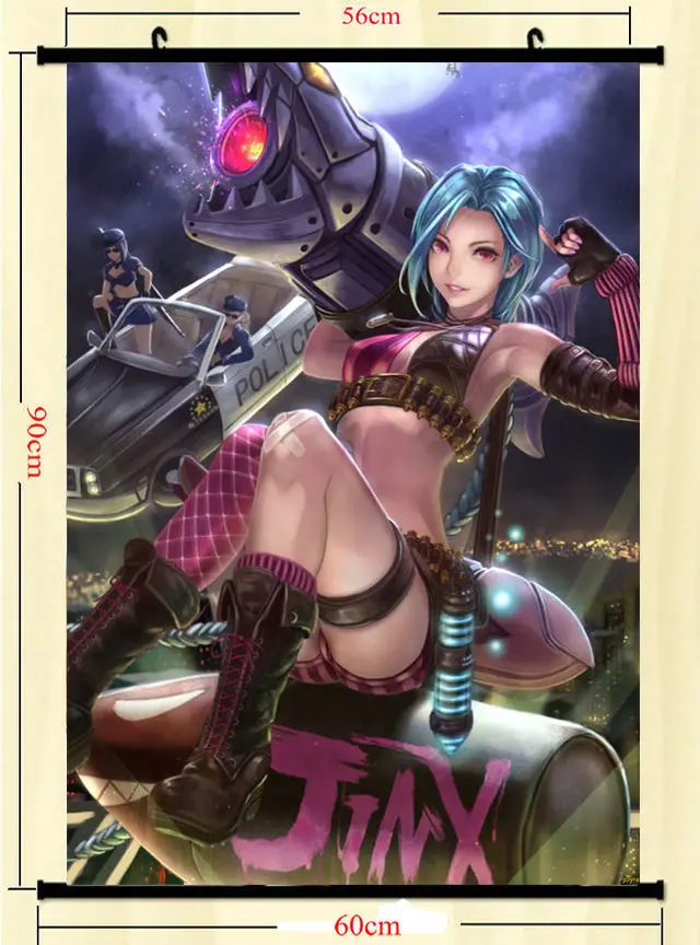 Декор для дома Лига Легенд Jinx Герои игры Шелковый настенный плакат Аниме постер Декор комнаты Декоративный плакат 60 * 90 см.