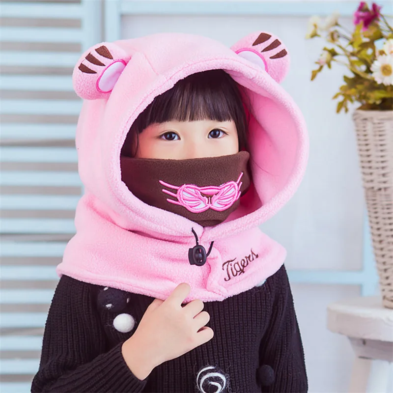 ZMAFOX Children Kids Winter Windproof Hats Coral Velvet Baby Boy Girls Hooded Caps Toddler Balaclava Beanie 2-12 Years Old | Детская