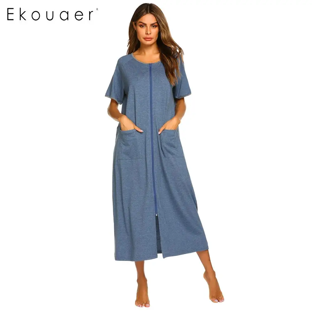 Ekouaer короткая ночная рубашка Летняя одежда для сна женское однотонное открытое с коротким рукавом с v-образным вырезом мягкое базовое домашнее платье ночное белье