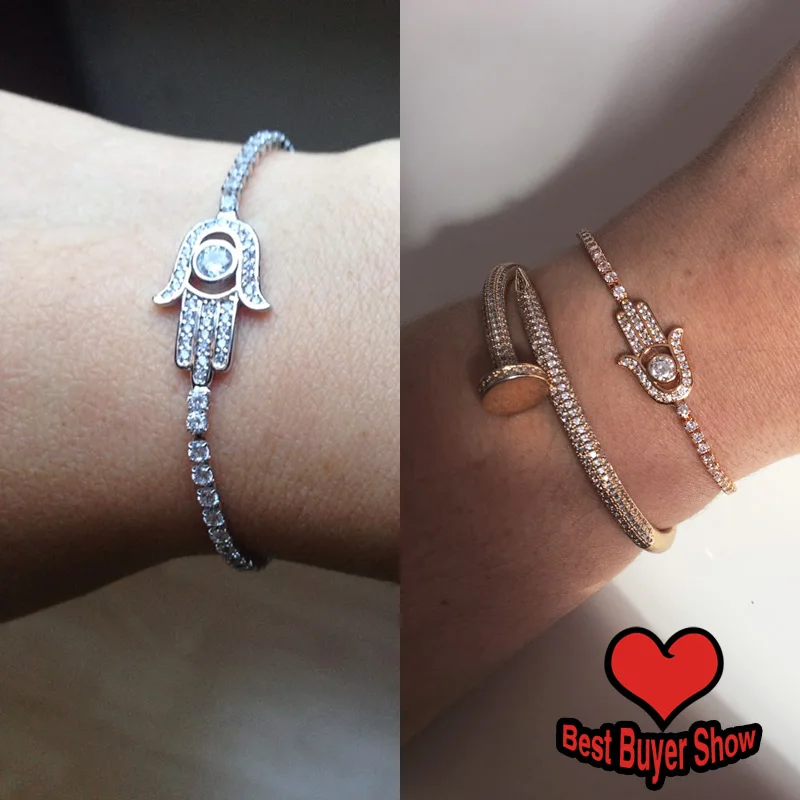 OCESRIO вымощенный циркон браслет Хамса цвет серебра талисман рука Фатимы