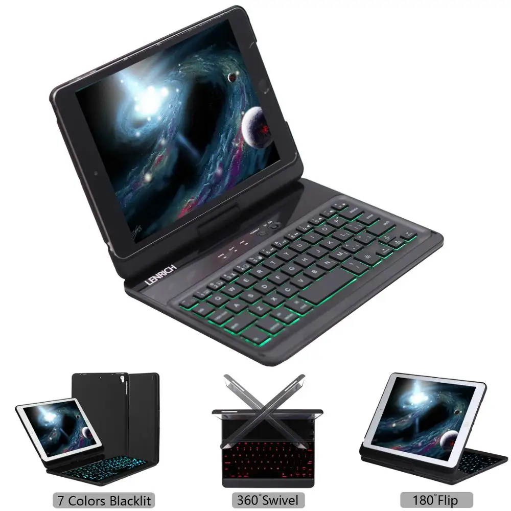 Для нового iPad Mini 5 2019 & 4 чехол с клавиатурой подсветкой Lenrich Slim 360 градусов