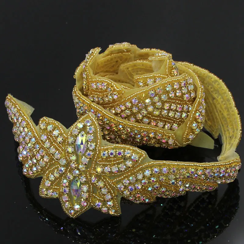 1 ярд серебро/золото AB ручной работы цветок шитье Rhinstone аппликация 4 шт Цветы цепи