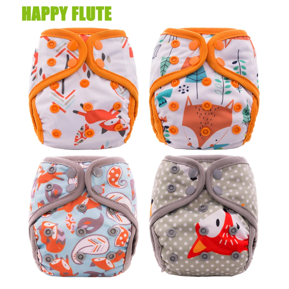 4 шт. подгузники Happy Flute для новорожденных NB M OS тканевые карманные с бамбуковой