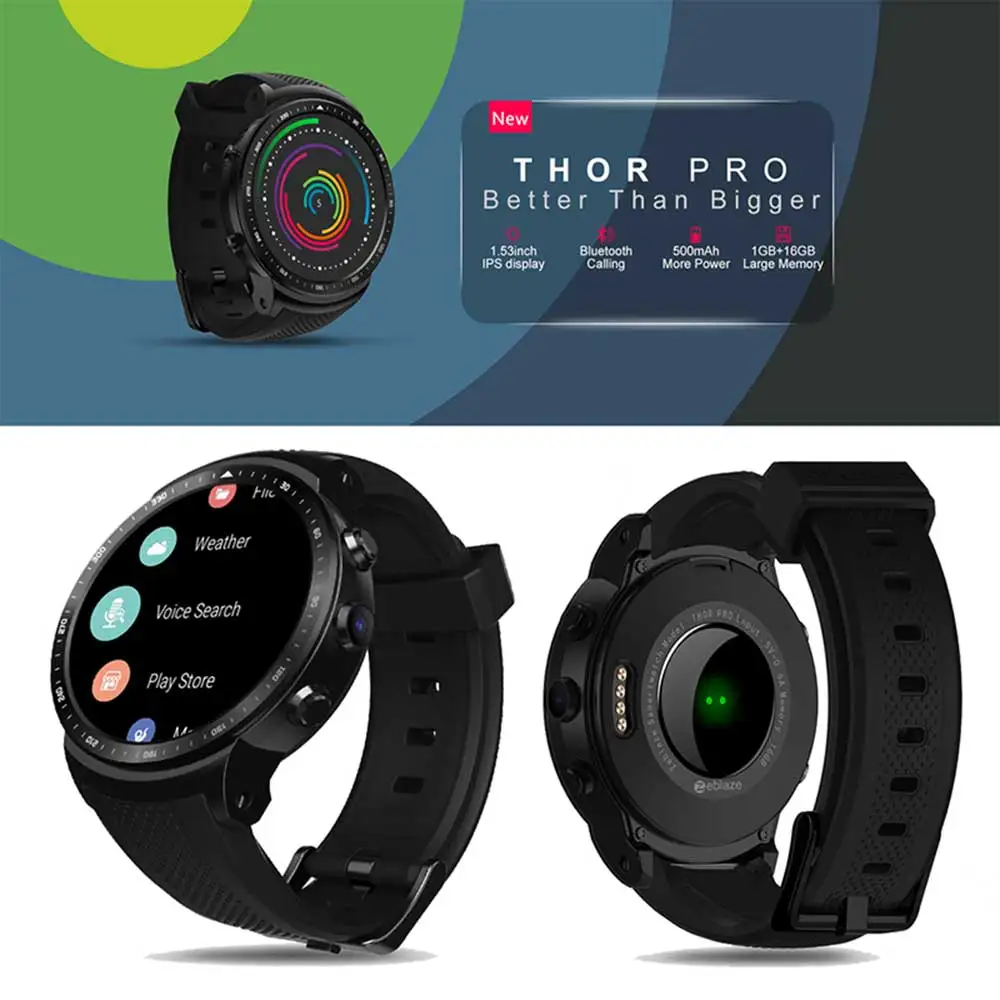 Новые смарт-часы Zeblaze Thor PRO, 3G, GPS, 1,53 дюймов, 1 Гб+ 16 ГБ, Android 5,1, MTK6580, 1,0 ГГц, Sim, погодные, с отпечатком пальца, смарт-часы, телефон