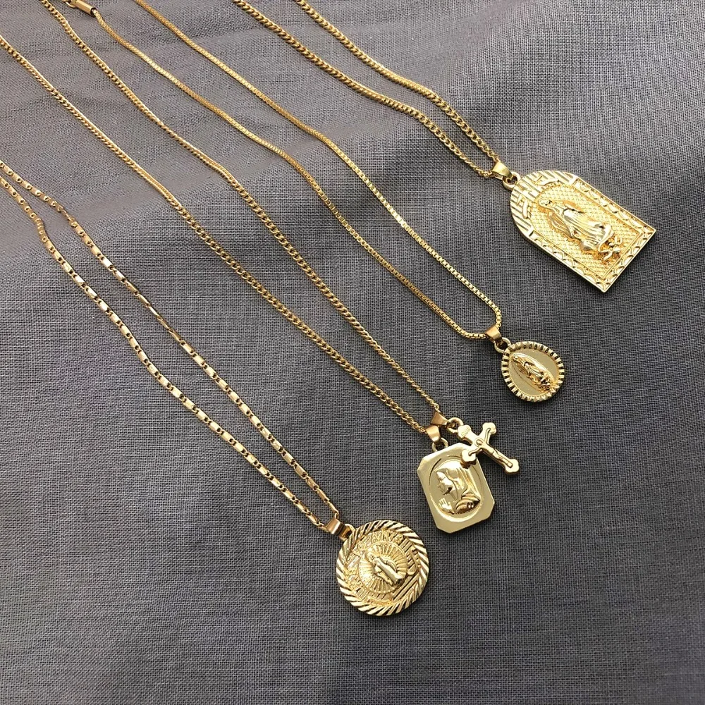 SHIXIN Boho, 4 шт., разделяемая длинная многослойная цепочка, колье, ожерелье для женщин, крест, Бог, Дева Мэри, модное ювелирное изделие для женщин