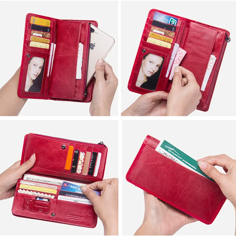 Контакта красный пояса из натуральной кожи кошелек для женщин женский клатч леди