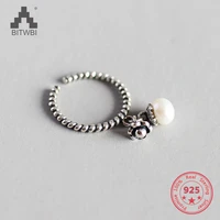 pure silver 925 hanging dangle natural pearl ring for women fine jewelry adjustable twisted opening vintage rings