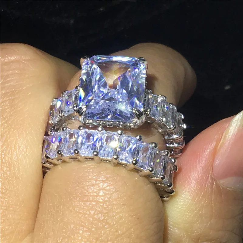 Choucong кольцо обещания наборы 925 пробы серебро Принцесса cut 20ct прозрачный AAAAA cz обручальное кольцо кольца для мужчин и женщин подарок