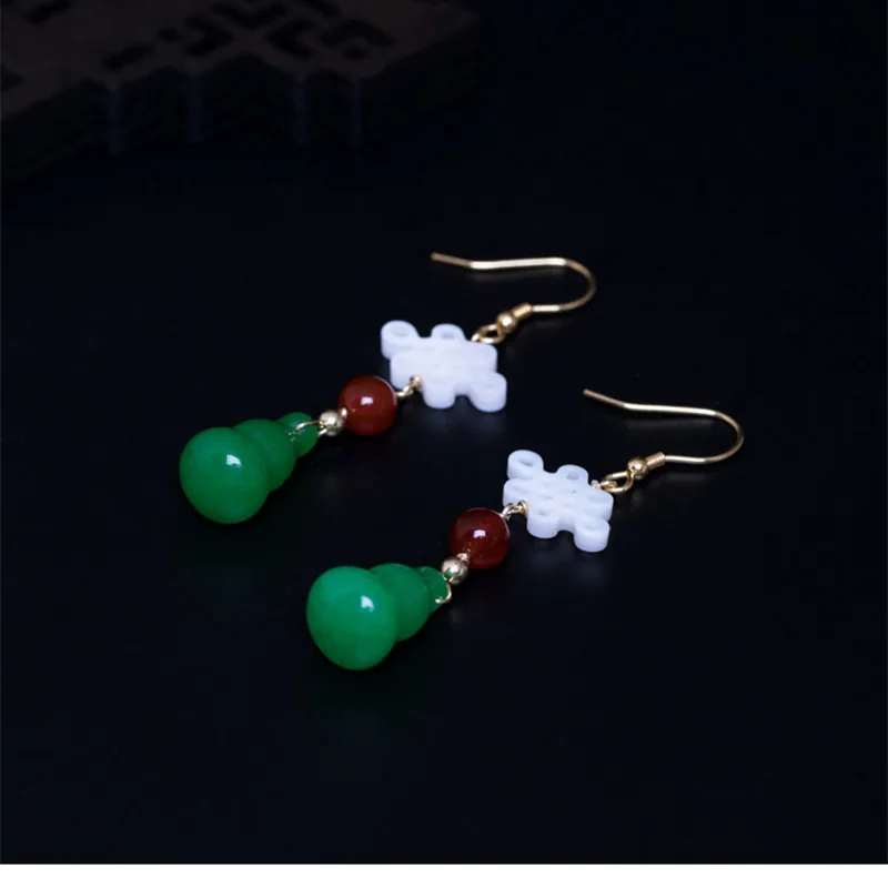 Uglyless 100% Real 925 Sterling Silver Shell China Knot Earrings Women Gourd Jade Ethnic Fine Jewelry Vintage Brincos | Украшения и