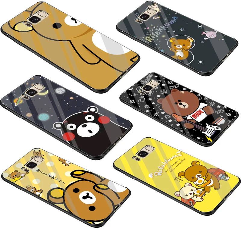 Стеклянный чехол Desxz Rilakkuma из ТПУ для Samsung Galaxy Note 8 9 S10 S7 Edge S8 S9 Plus | Мобильные