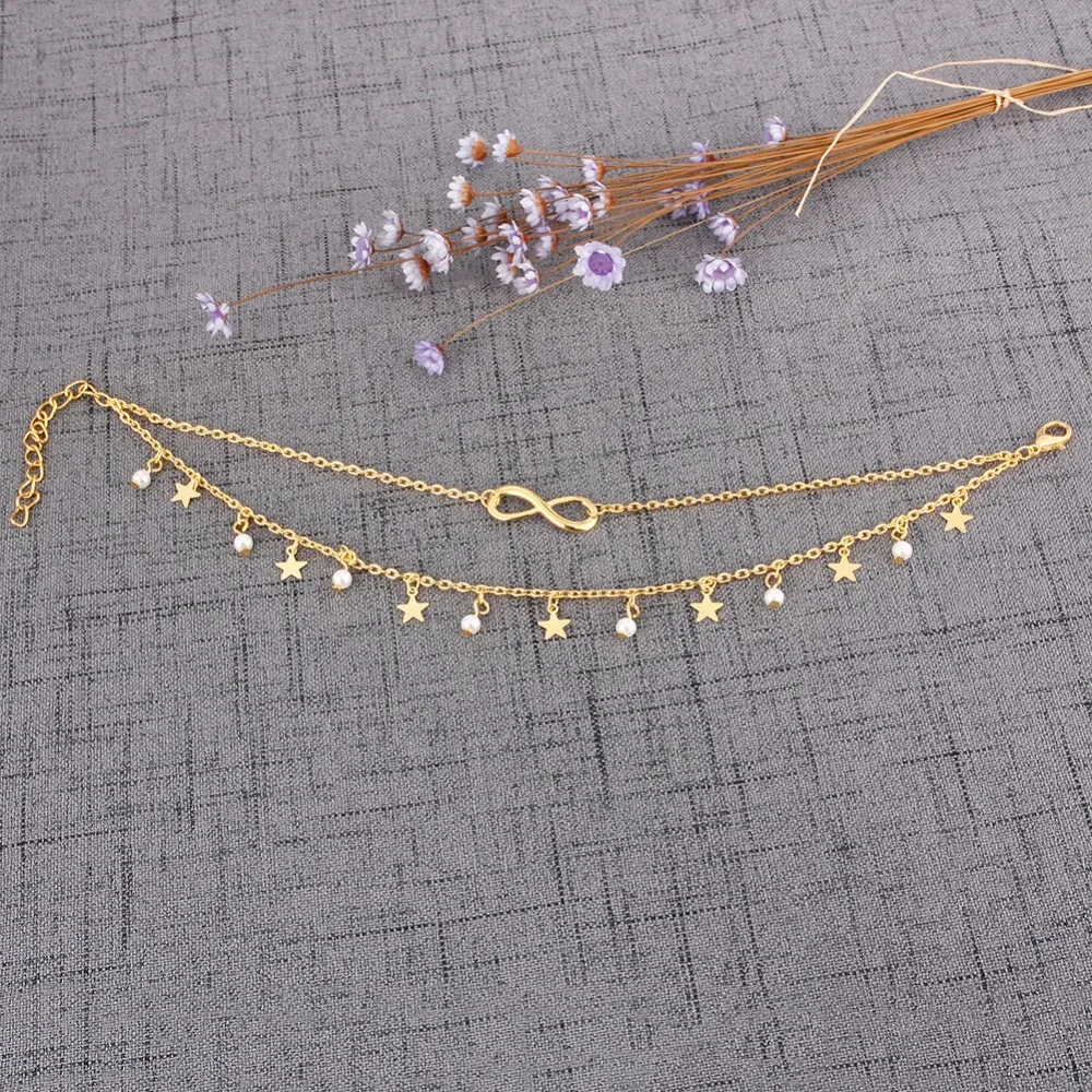 Перл Бесконечность Бусы Звезды Двойной Цепи Браслет Простой Женщины Ювелирные