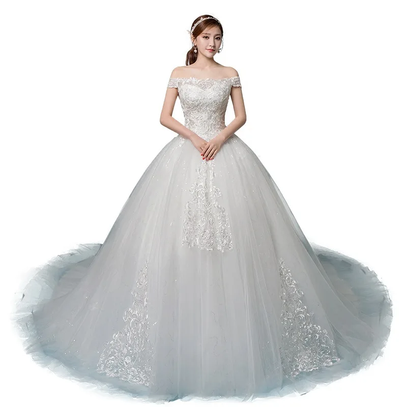 Бальное платье Свадебные платья 2019 с открытыми плечами белое свадебное Тюль