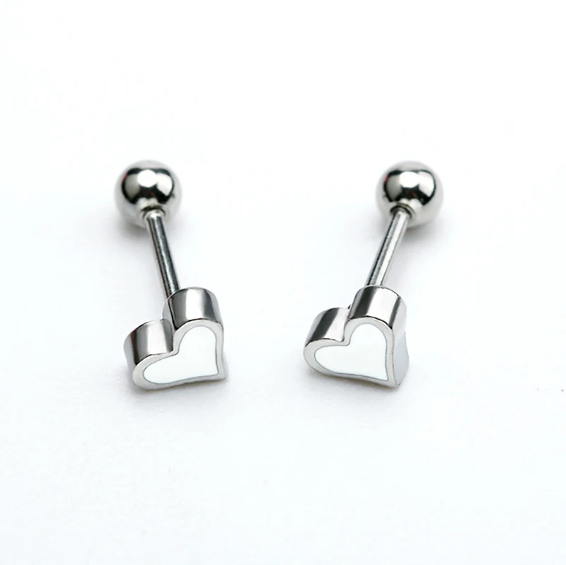 4mm silver white 1 пара маленькие серьги-гвоздики в форме сердца Pendientes Brincos масло из нержавеющей стали капельная спираль 0,8 мм пирсинг для тела ювелирные изделия для женщин - Окраска металла: 4mm silver white