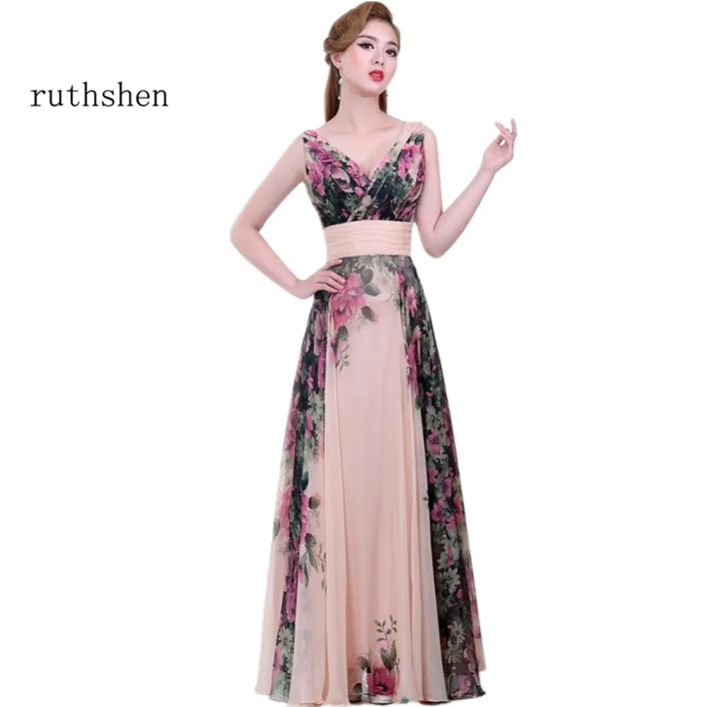 Ruthshen длинное вечернее платье V-Necik с узором плиссированные Элегантные Формальные