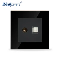 wallpad tv and data socket black crystal glass switch 8686mm television and computer rj45 data socket jack free shipping