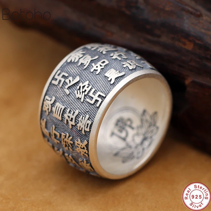 New Buddhist Heart Sutra Ring Real S999 Sterling Silver for Men Women Buddha Ring Vintage jewelry Arrival Thai silver ring