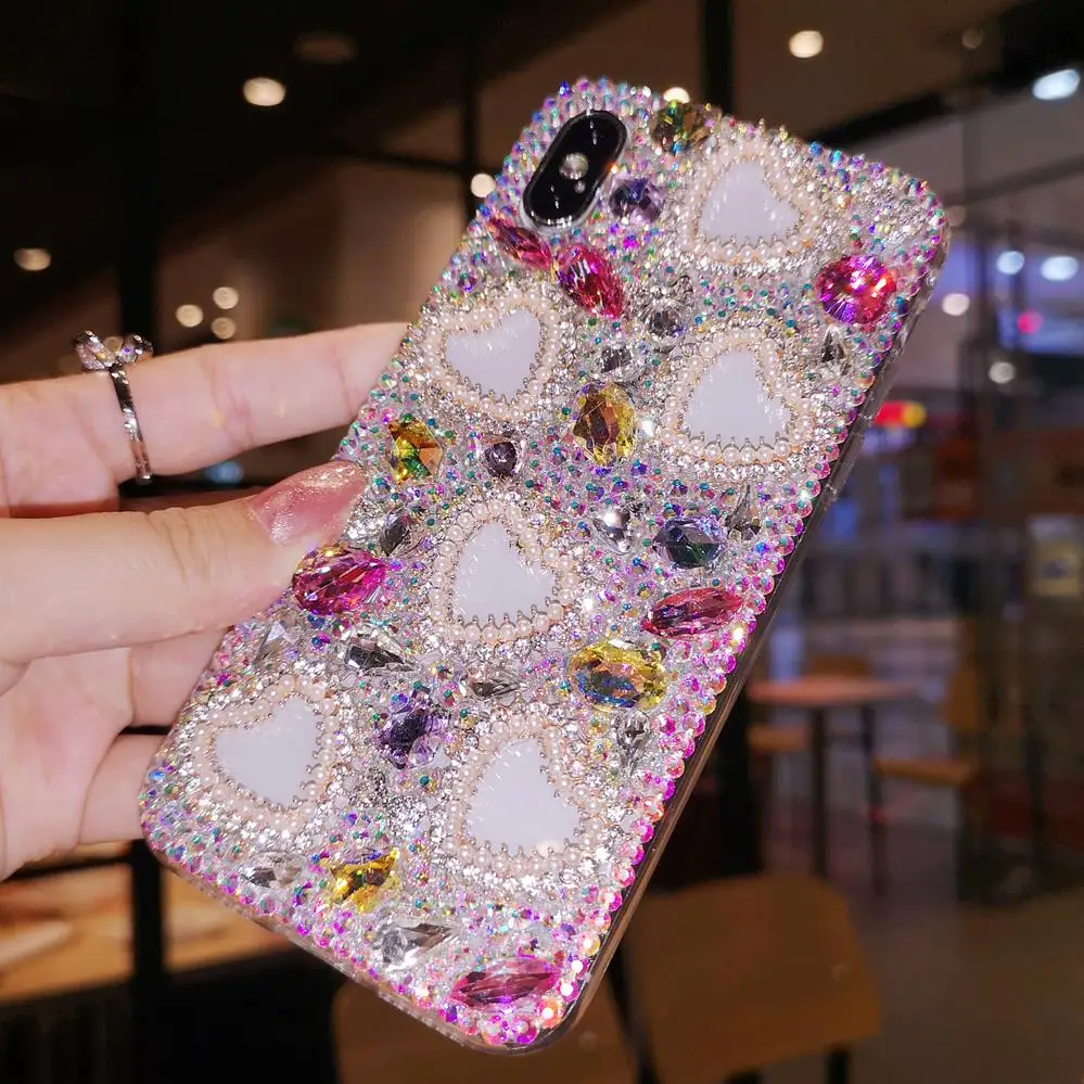 Для iphone XS max XR X роскошный блестящий чехол с кристаллами в виде сердца для iphone 11 pro max 6 7 8 plus, Подарочный чехол для девушек и женщин+ ремешок
