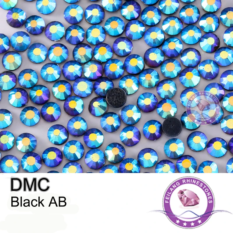 Черные стразы для горячей фиксации AB DMC SS6 SS10 SS16 SS20 SS30 декоративные камни одежды