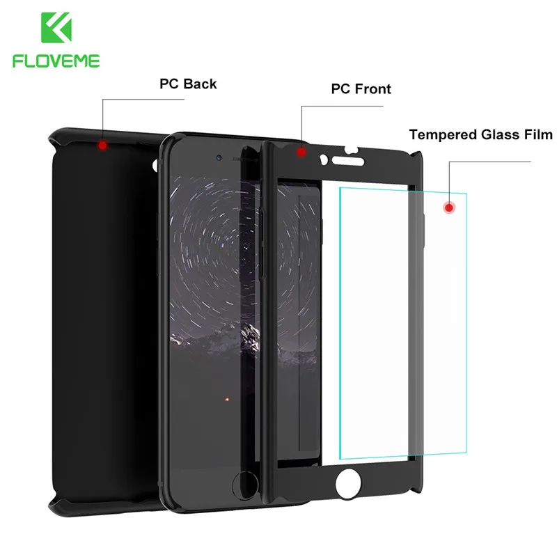 Чехол Floveme для iPhone 7 Plus 8 с полной защитой на 360 градусов чехол из закаленного