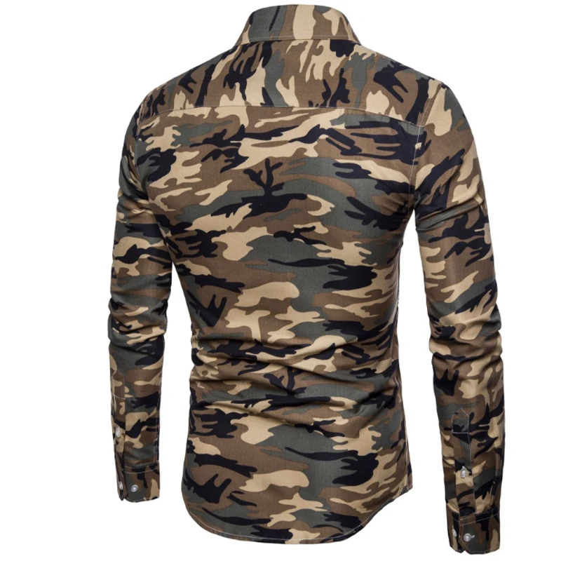 

Men Casual Shirts 2019 Brand Camouflage Printed Long Sleeve Dress Shirt Slim Fit Camisa Masculina Hip Hop Man Clothing