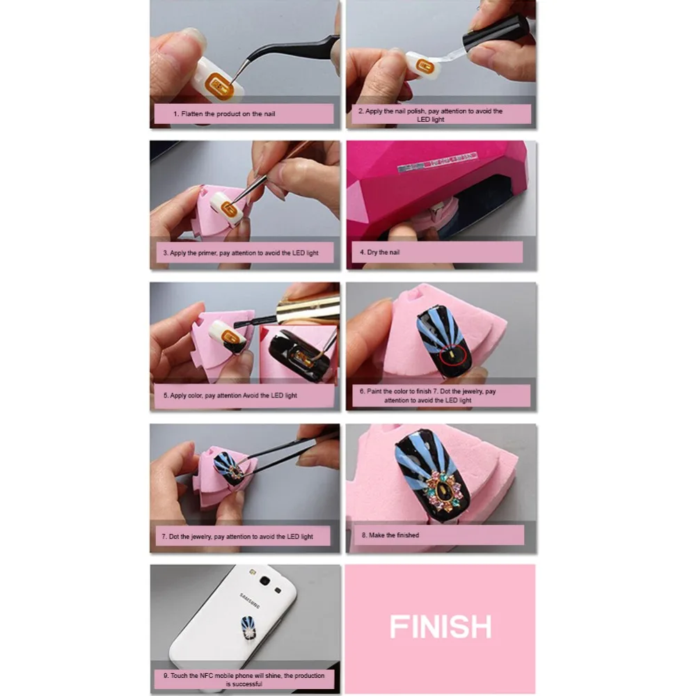 NFC ноготь Art Советы DIY наклейки телефон светодиодный свет вспышки вечерние Декор Типсы