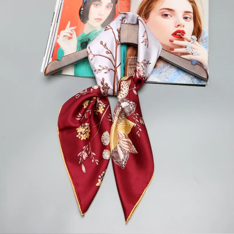 Женский шёлковый шарф платок с цветочным принтом 90x90|square silk scarves|silk twill scarfsilk scarf |