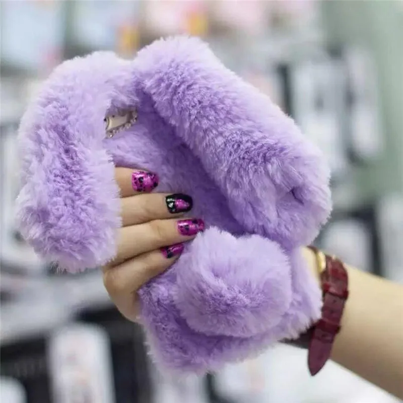 1Pcs Artificial Rabbit Ear Fur Fluffy Phone Case For Samsung Galaxy J1 mini Ace J2 Prime Pro 2018 J3 2016 2017 | Мобильные телефоны