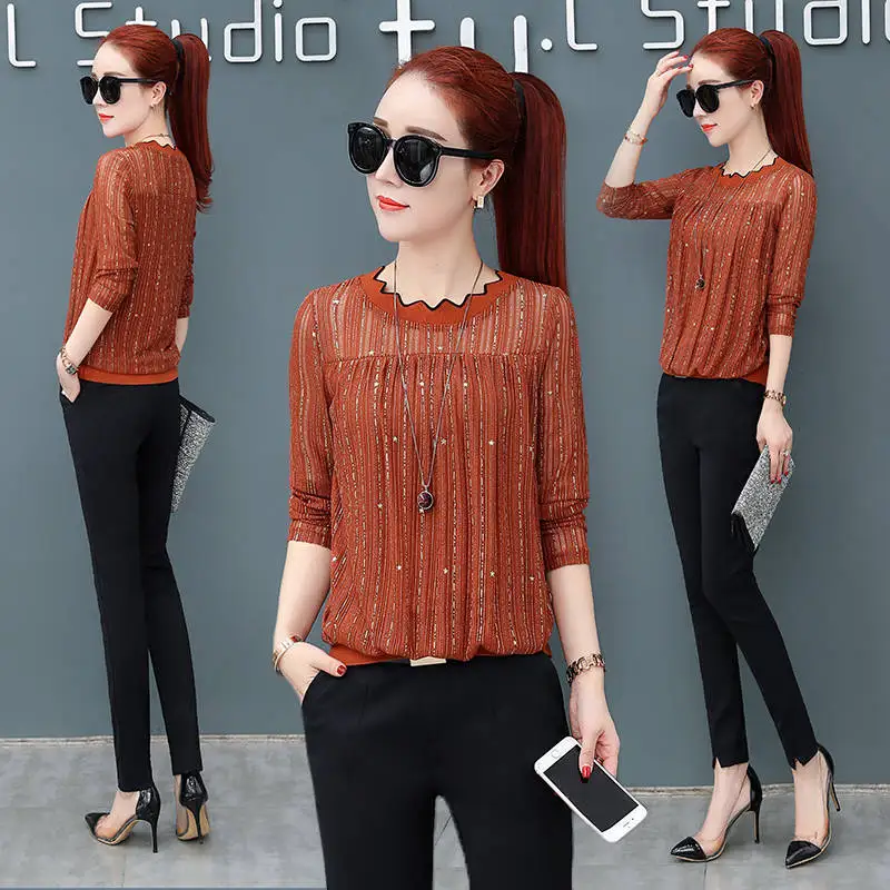 2018 EvelingAsky Korean Chiffon Blouse Striped prints Office Women Shirt Tops Spring Autumn The New Casual |