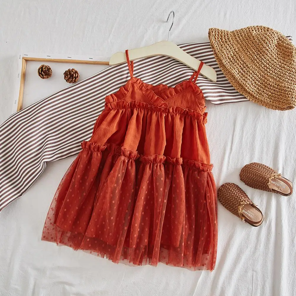 Girls Baby Dot Patchwork V Neck Sundress Holiday Summer Ins Fashion Clothing Candy Color Lovely Kids Ruffles New Dresses | Детская