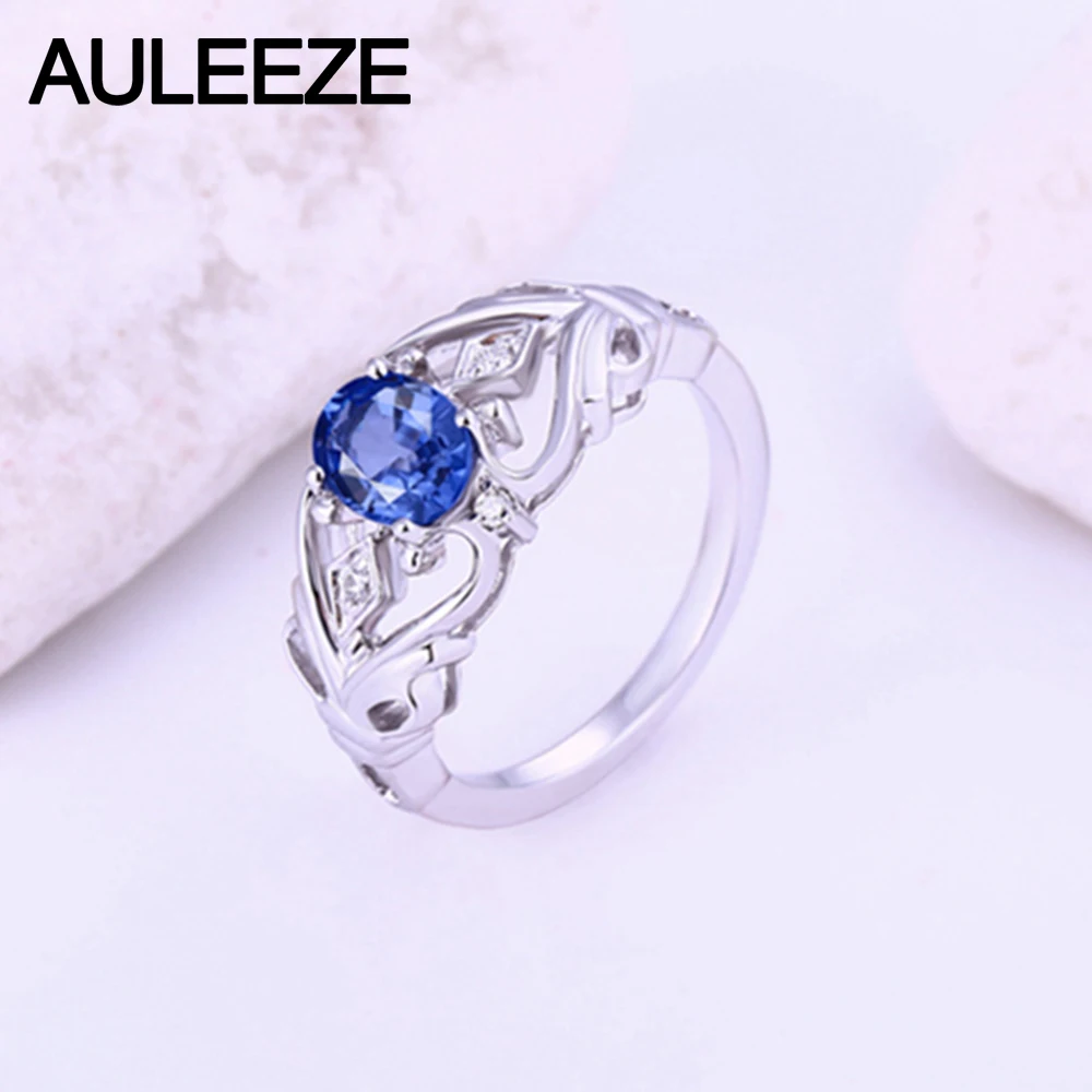 Кольцо женское из белого золота 585 пробы с овальным сапфиром 1 карат|diamond jewelry|14k