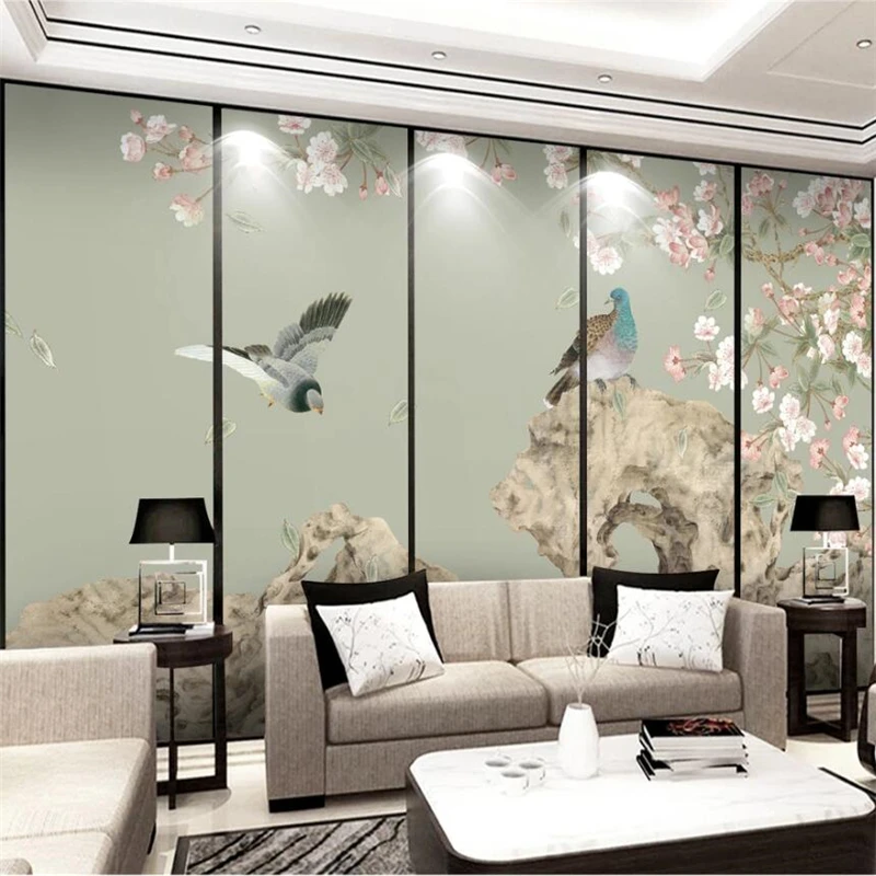 Обои на заказ 3d фрески персик ручная роспись ручка и цветок новый китайский фон