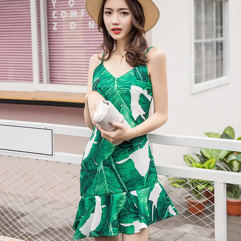 Женское Короткое платье без рукавов повседневное пляжное на бретелях спагетти с