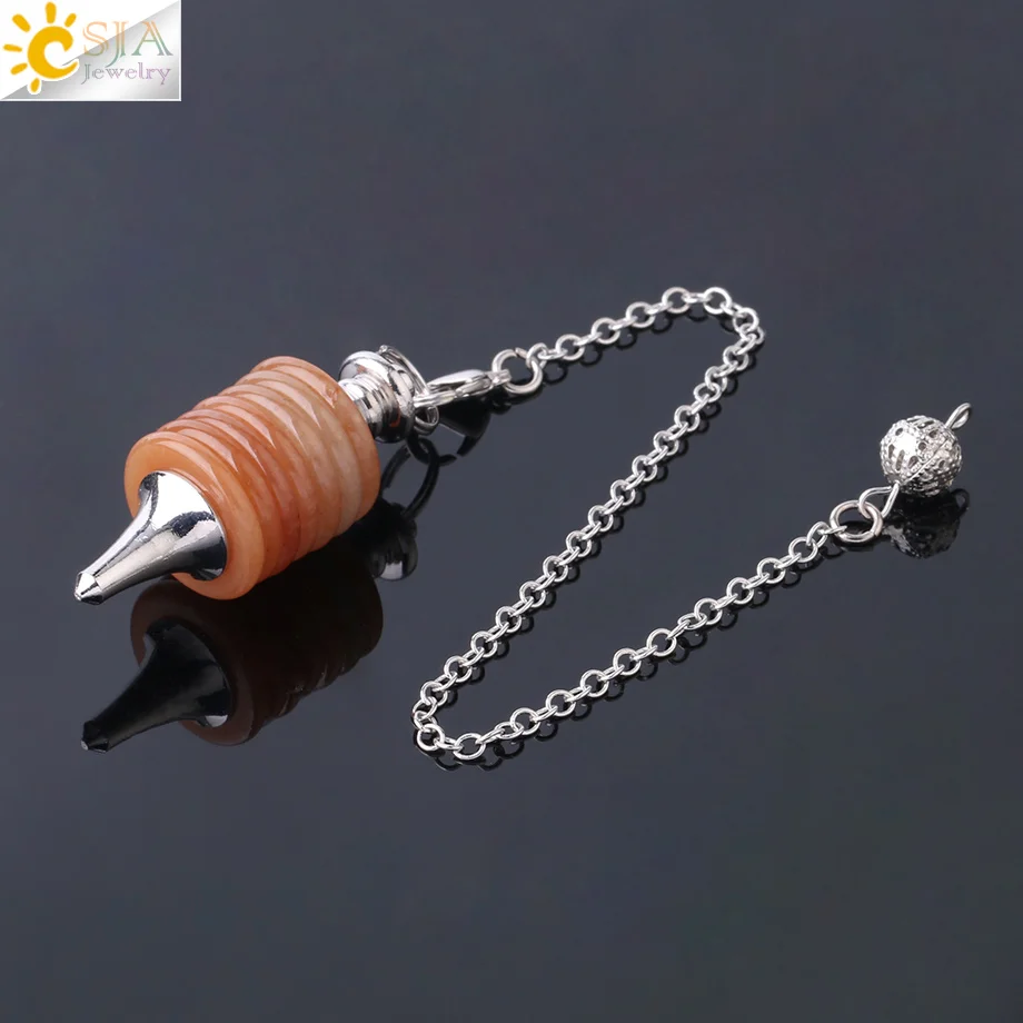 Orange Jade Csja натуральный маятник с камнями для приданого divination круглые плиты целебные фиолетовые хрустальные тигровые глаза цилиндрические амулетные Подвески F907 - Окраска металла: Orange Jade