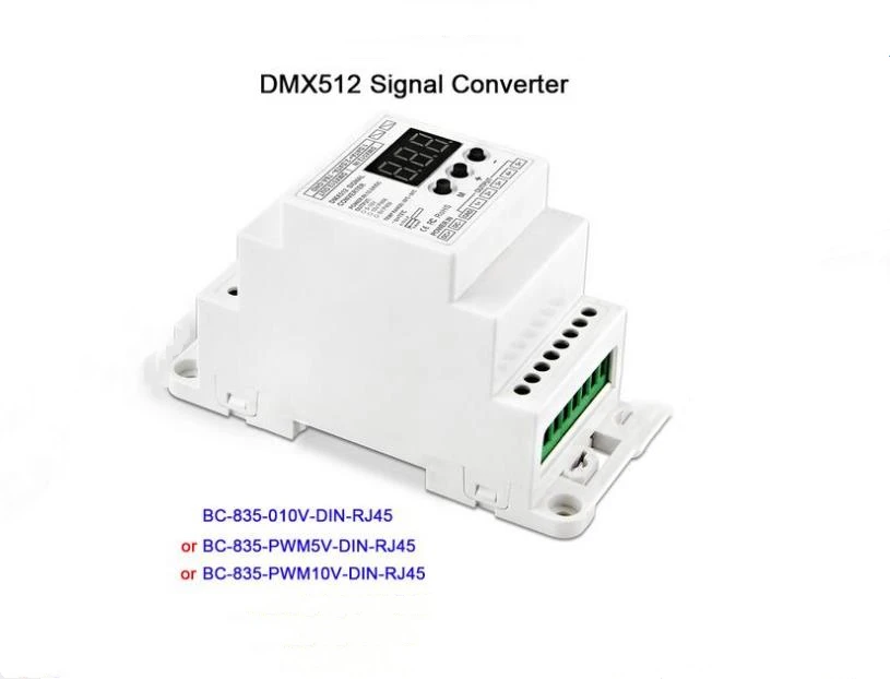 5 канальный RJ45 led Din Rail DMX512/1990 сигнал до 0-10 В или PWM10V или PWM5V преобразователь сигнала DMX512 контроллер, DC12V-24V