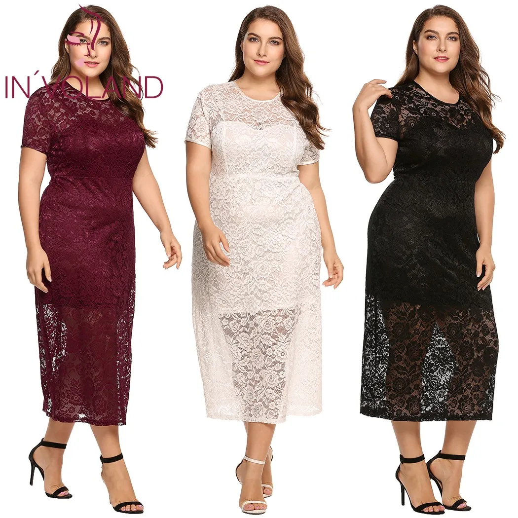 Женское кружевное платье IN'VOLAND вечерние облегающие платья миди размера плюс с