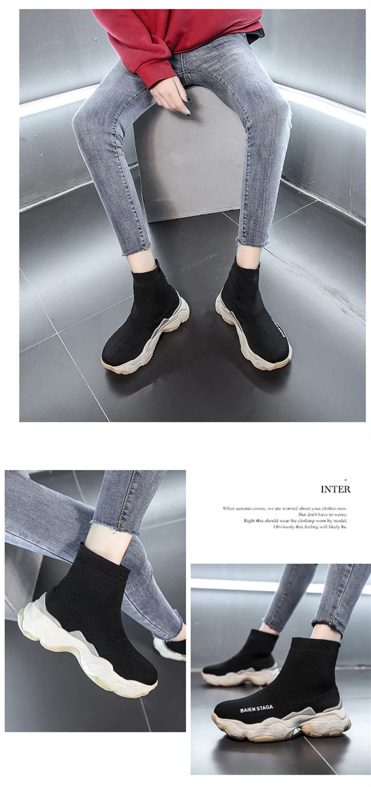 Women High Top Sock Shoes Chunky Sneakers Slip-on Ladies Platform Casual Shoes Autumn New Women Shoes botas mujer 998w
