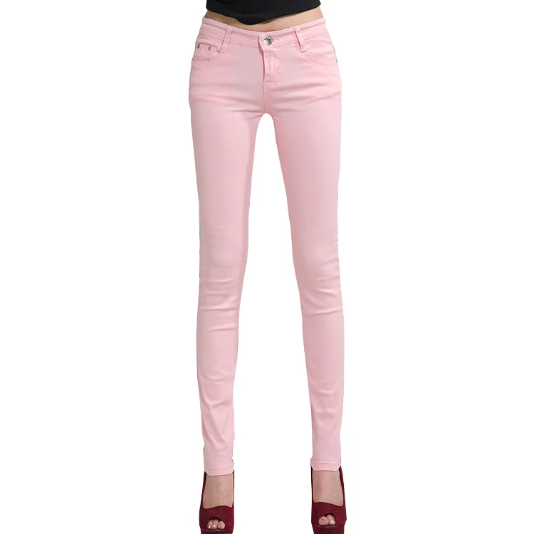Pink Jeans Женские джинсы, яркие брюки, узкие джинсы, женские эластичные облегающие брюки, средняя талия, полная длина, на молнии, Стрейчевые узкие женские штаны - Цвет: Pink Jeans