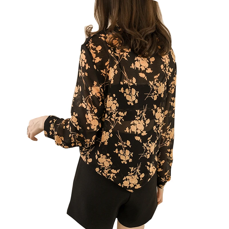 Women Retro Floral Printing Tops Fashion Sweet Chiffon Blouse Chic Shivering Shirt Long Sleeves 4XL Plus Size |